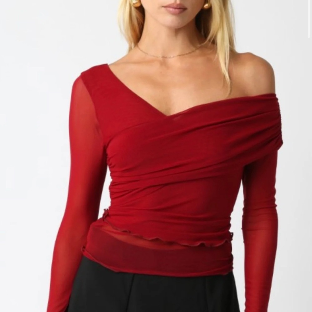 NWT Elegant Red One-Shoulder Women's Top